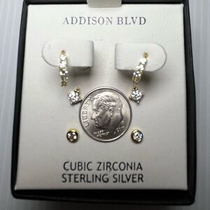 STERLING SILVER & CUBIC ZIRCONIA Set of Hoop and Stud Earrings by Addison Blvd